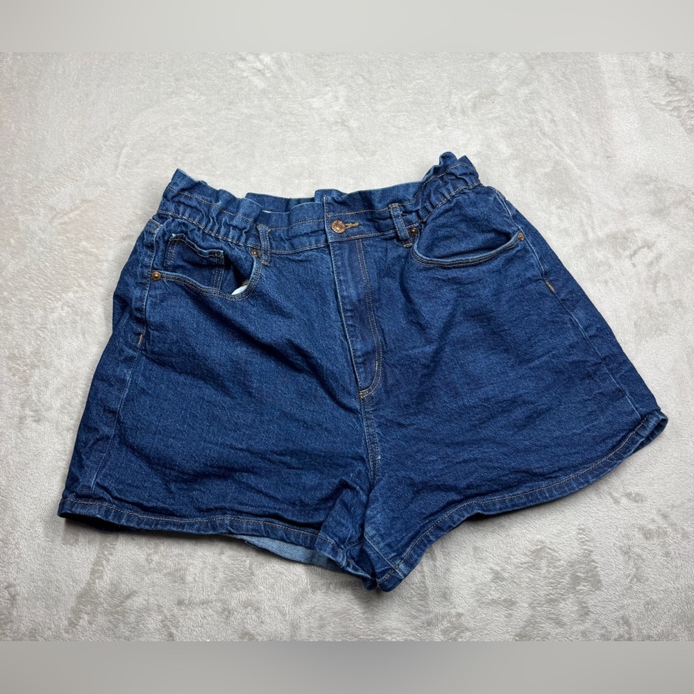 LOFT Denim Paperbag High Rise Cotton Blend Zip Fly Blue Jean Shorts Size 12
